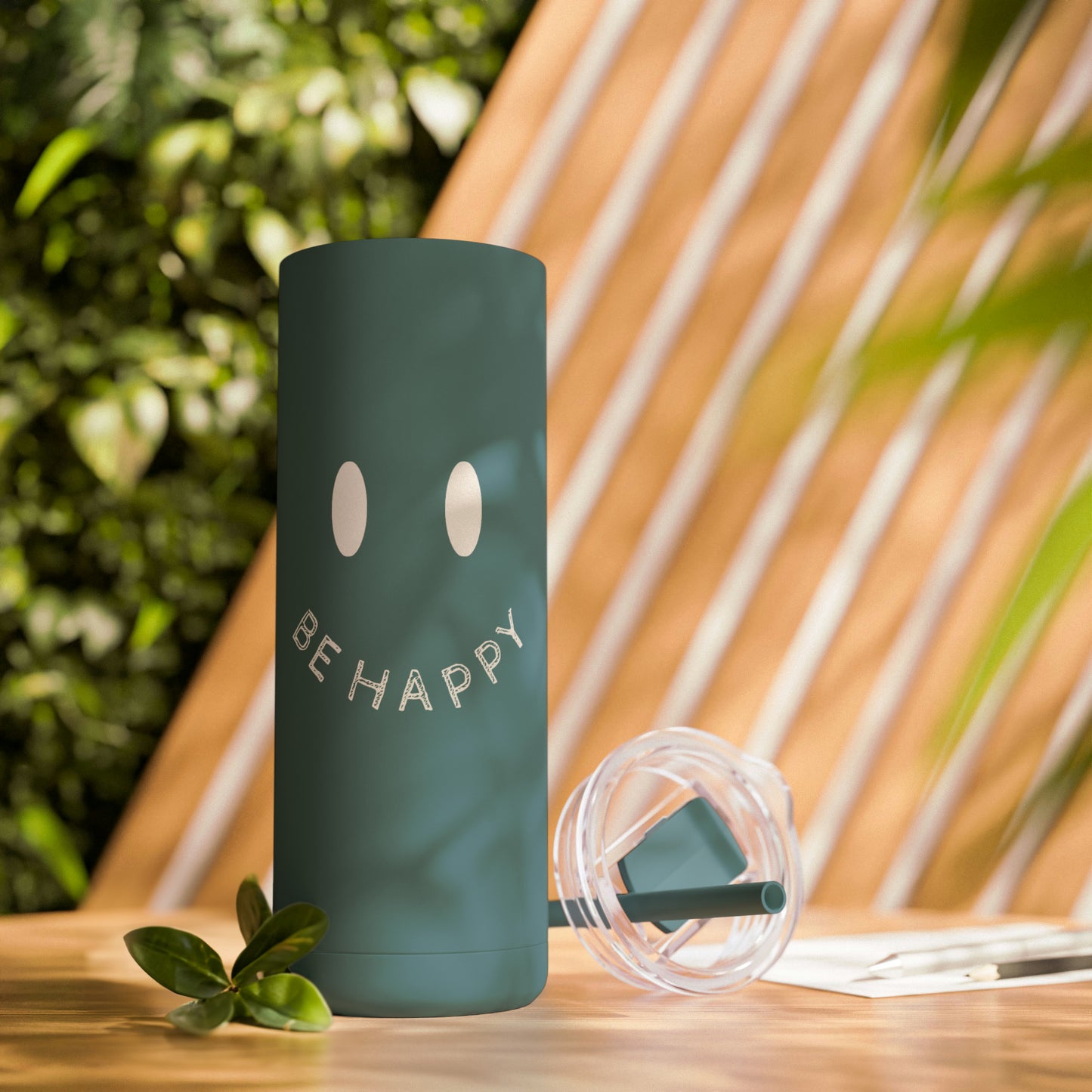 "Be Happy" Smiley Face Maars Maker Skinny Matte Tumbler, 20oz