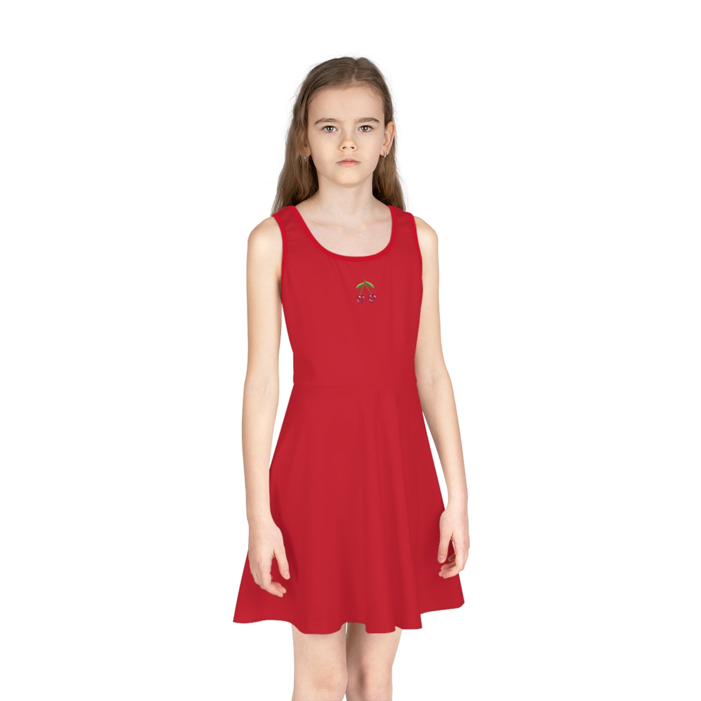 Girls' Dark Red Sleeveless Sundress (AOP)