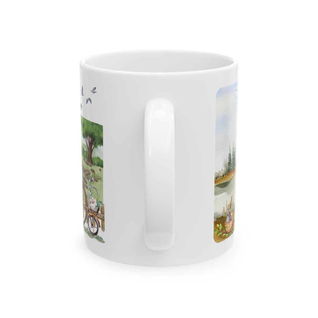 Peaceful Forest White Ceramic Mug — Aesthetic Nature Scenery Cup (11oz/15oz)