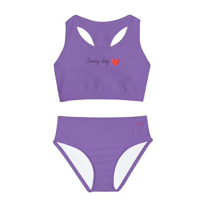 Girl's "Sunny Day" Light Purple Two Piece Swimsuit (AOP)