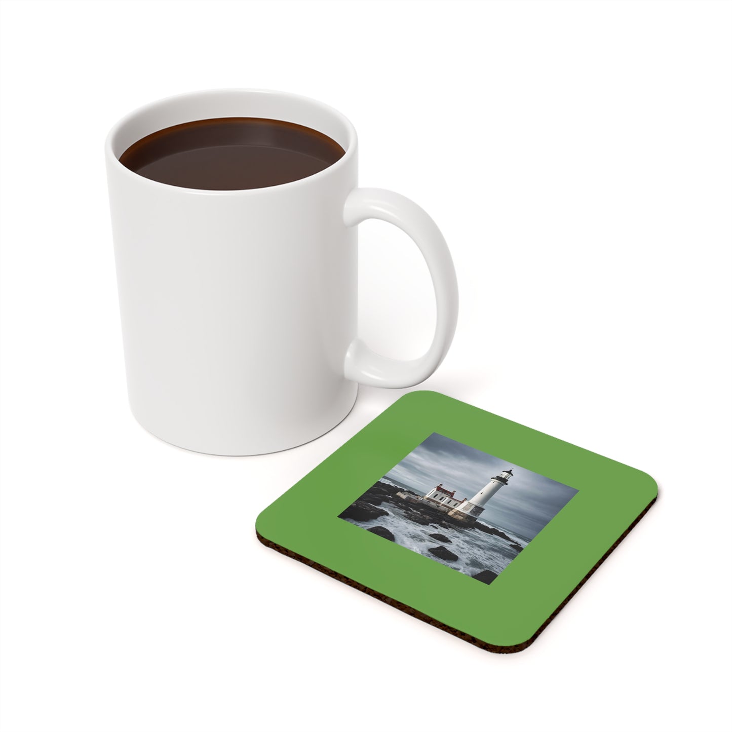 Matiby Lighthouse Green Cork Back Coaster