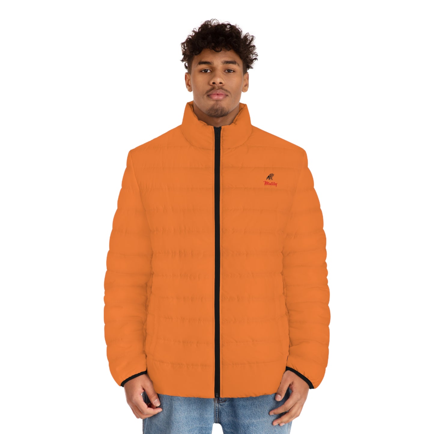 Men's Light Orange Puffer Jacket (AOP)