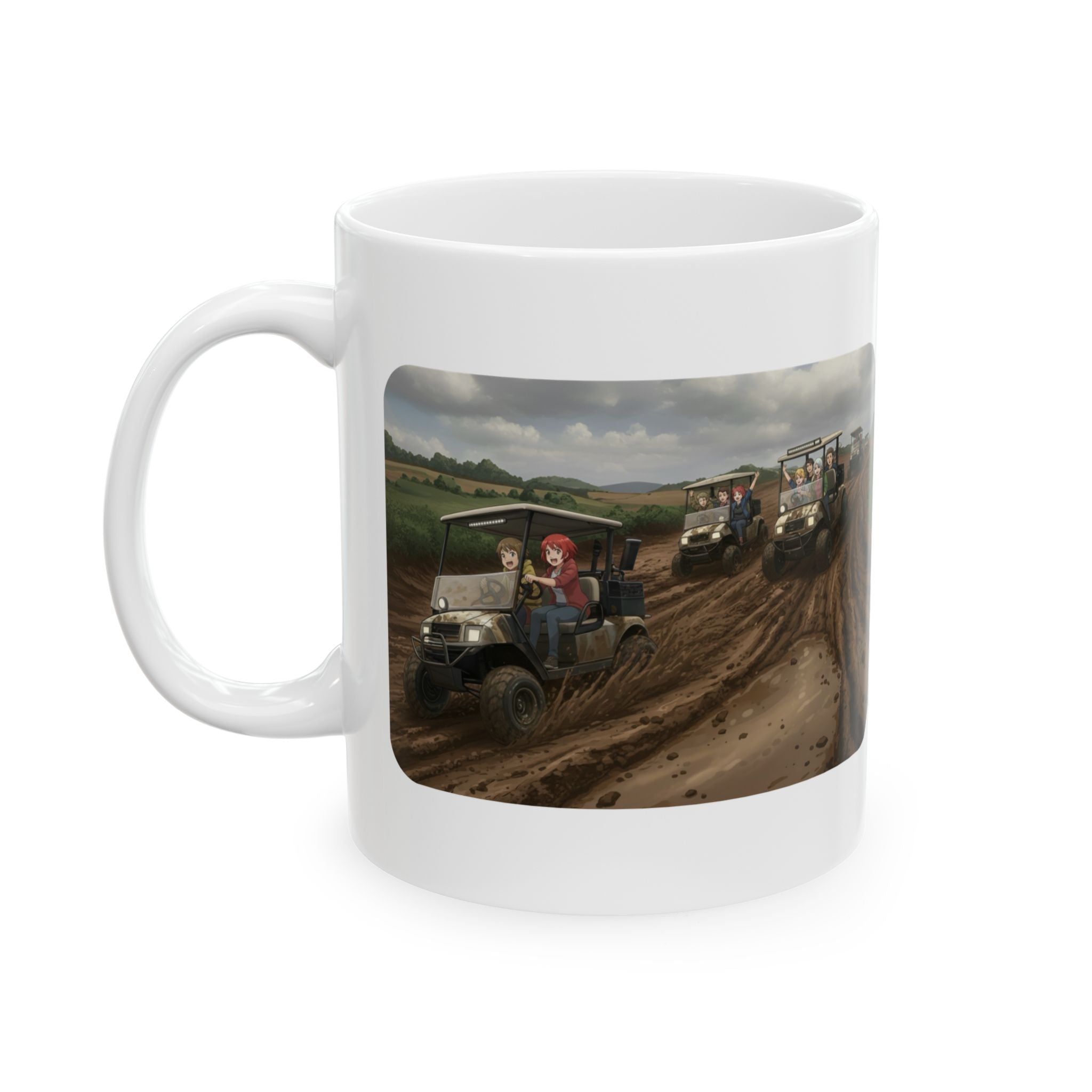 Anime Golf Cart Mud Racing Adventures #4 White Ceramic Mug — Find Your Path To The Essentials Cup (11oz & 15oz)