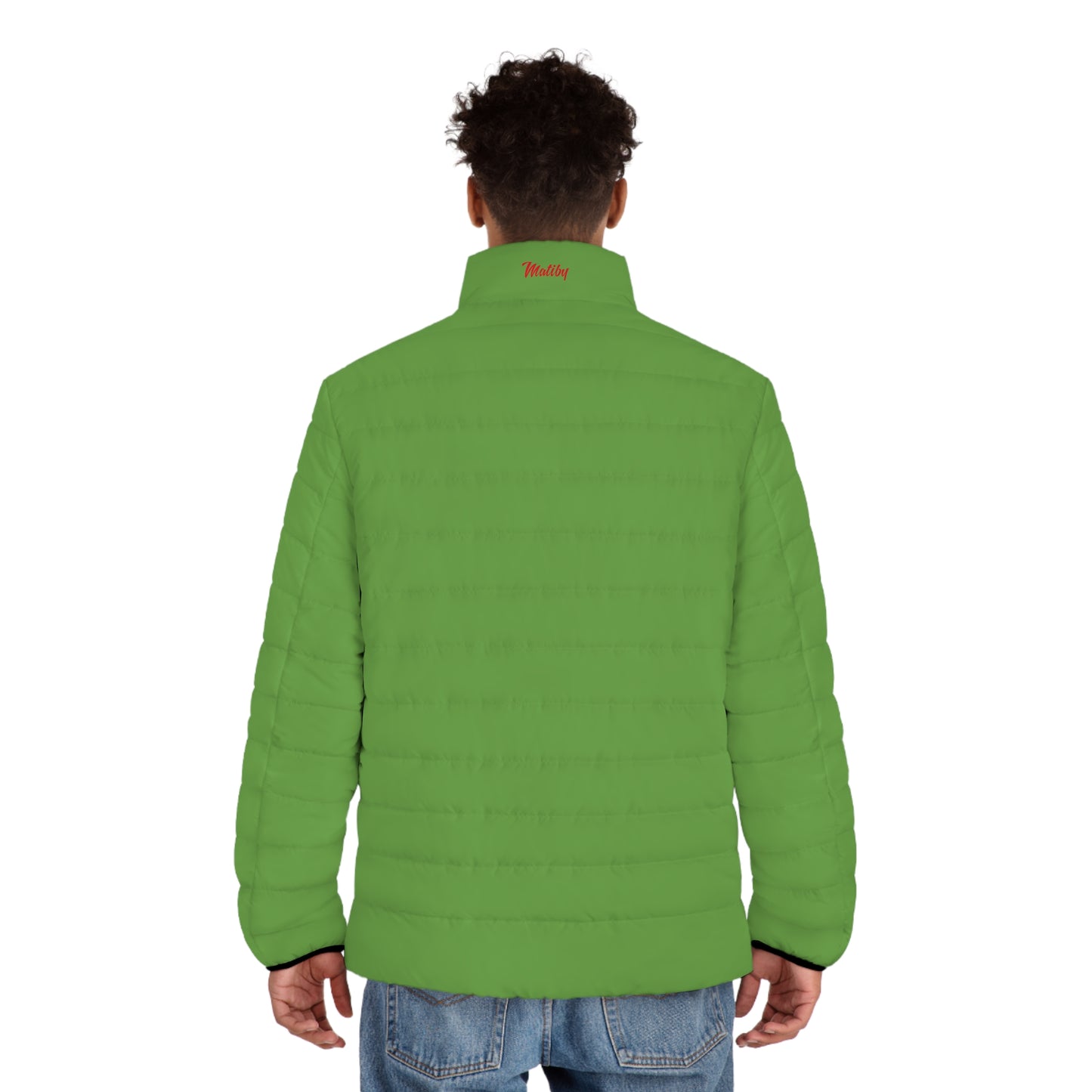 Men's Green Puffer Jacket (AOP)