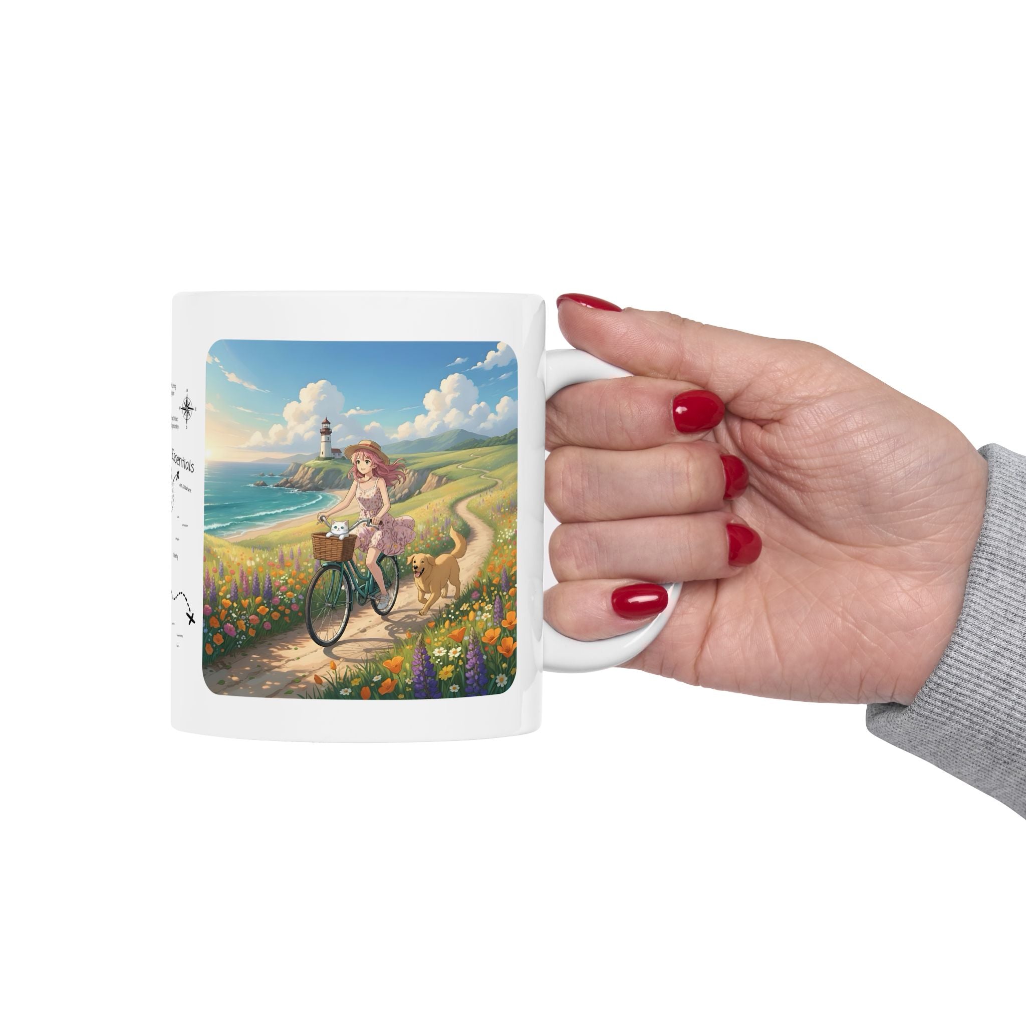 Faithful Friends, Golden Retriever, Orange & White Cats White Ceramic Mug — Calm Lighthouse Reflections Anime Girl Boho Beach Vibes Cup (11oz, 15oz)