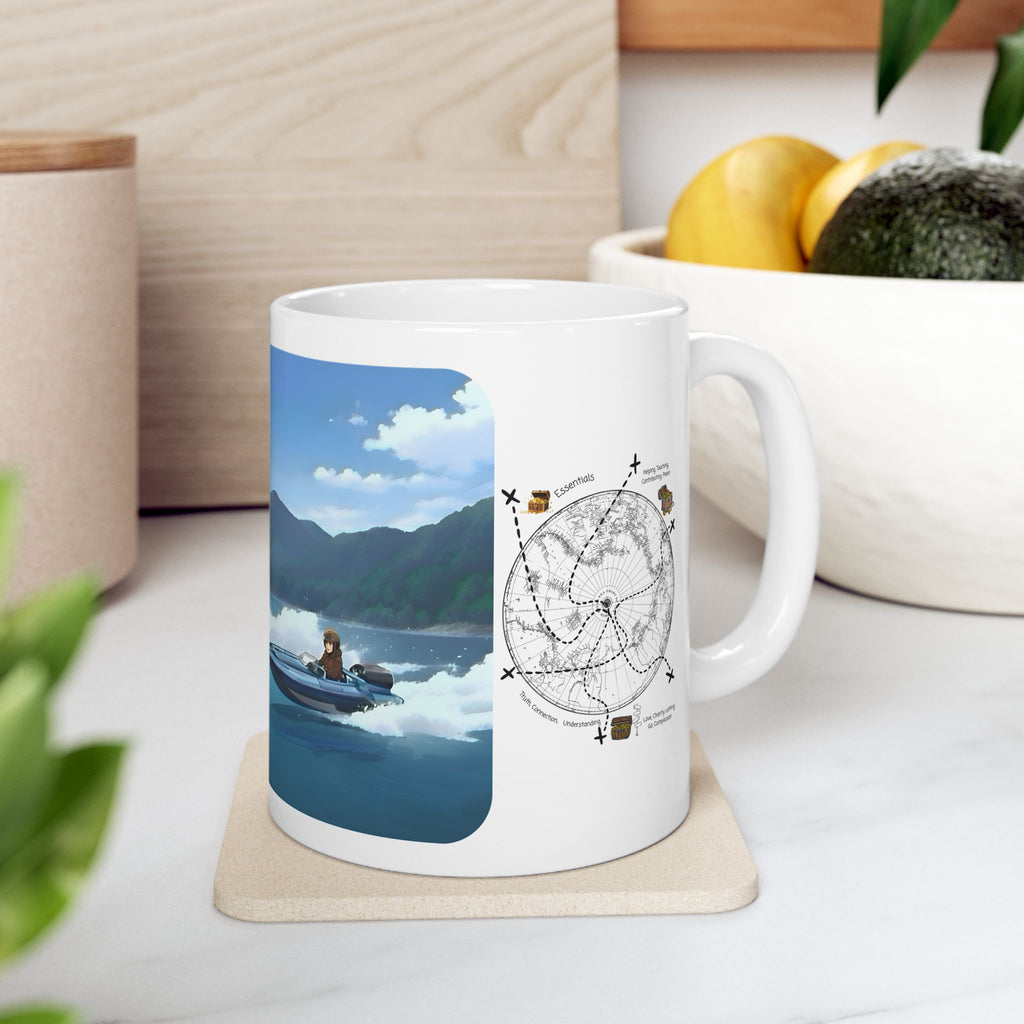 Adrenaline Boat Race #4 for Friends & Couples White Ceramic Mug — Anime Speedboat Treasure Map Cup (11oz/15oz)