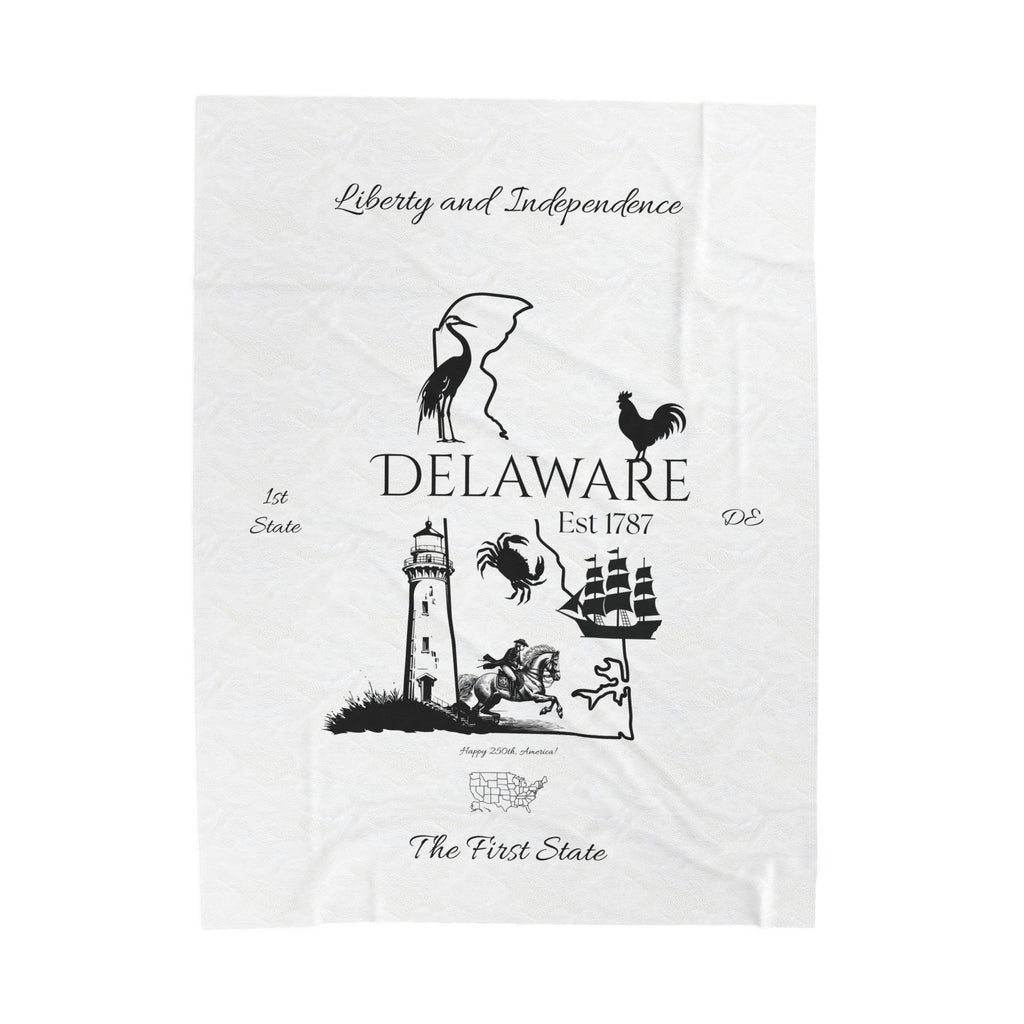 Delaware Plush Blanket with Personalized States of USA for America's 250th Birthday, DE Custom State Images, US Travel Gift, Patriotic