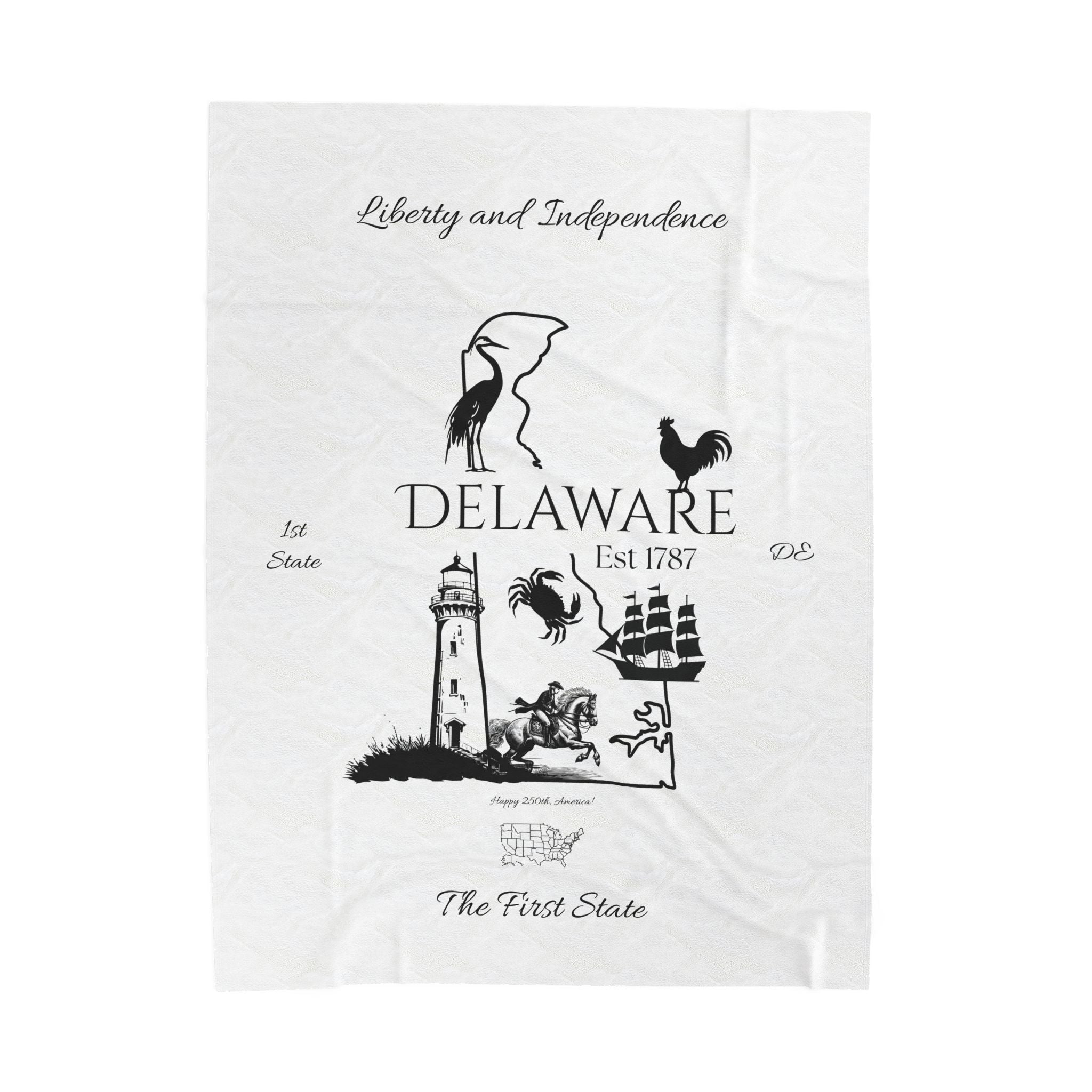 Delaware Plush Blanket with Personalized States of USA for America's 250th Birthday, DE Custom State Images, US Travel Gift, Patriotic