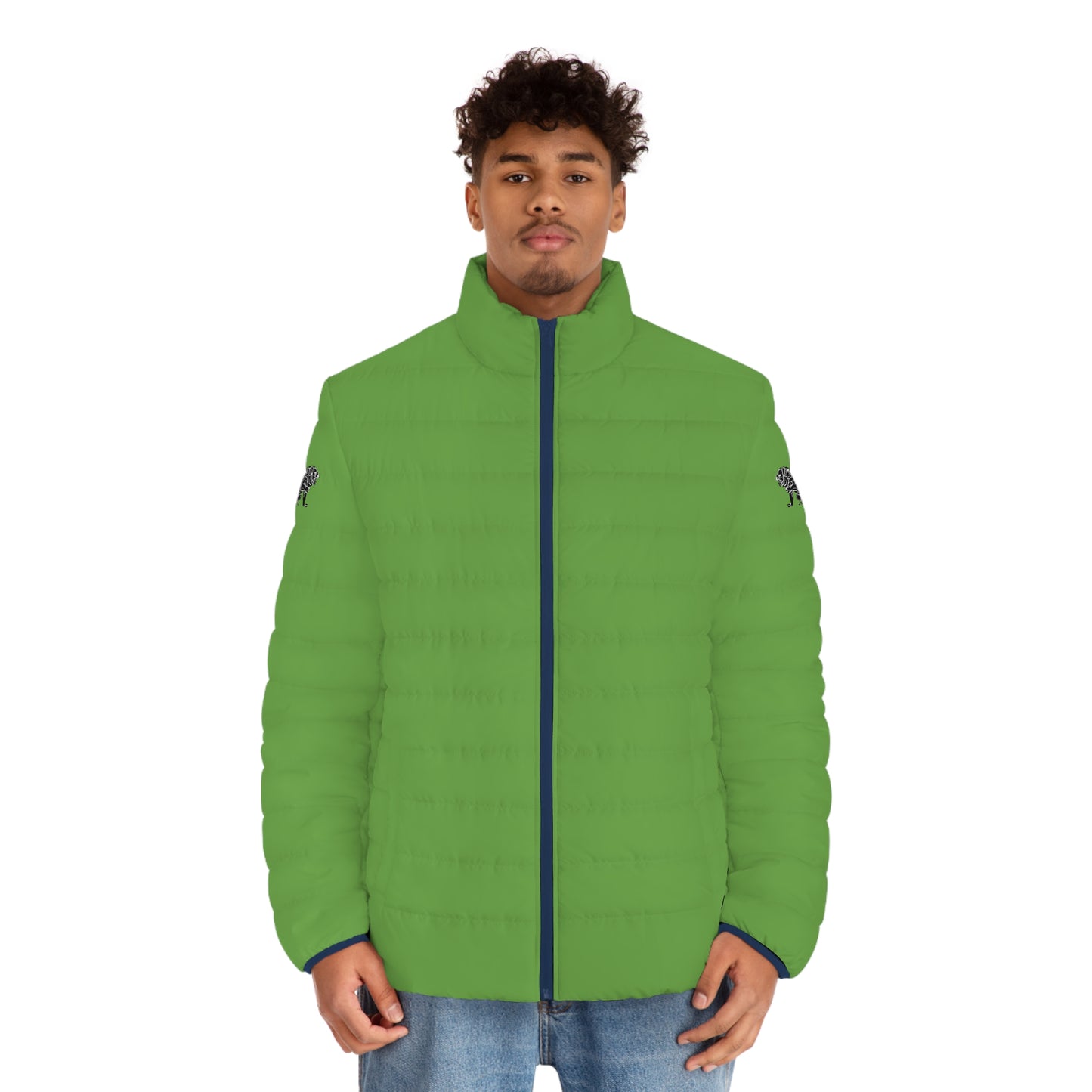 Men's Green Puffer Jacket (AOP)