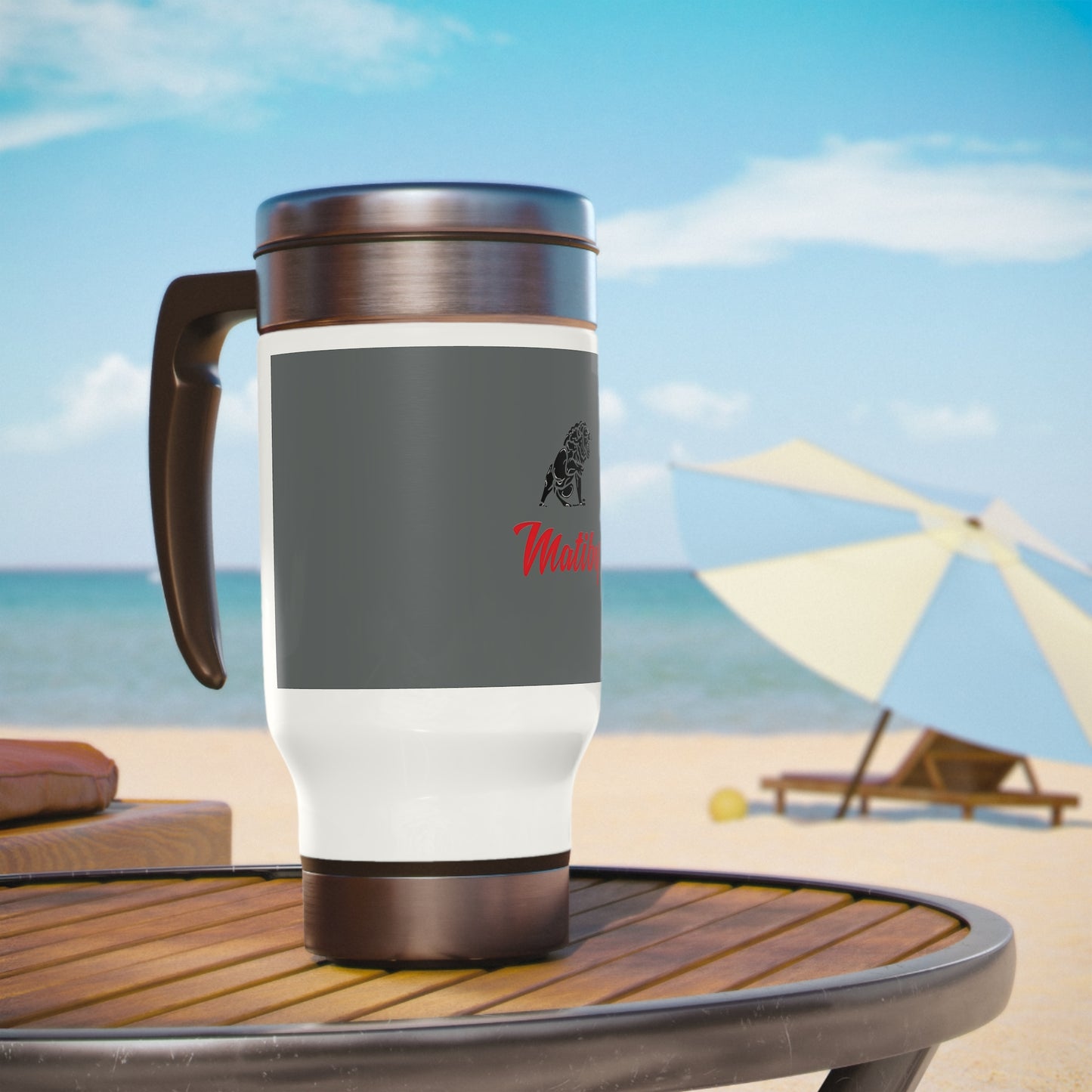 Dark Grey Stainless Steel Travel Mug with Handle, 14oz