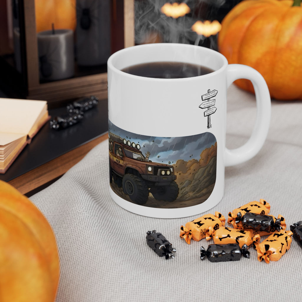 Adventure Trucks #3, Army Field Operation White Ceramic Mug — Find Your Path To The Essentials Cup (11oz & 15oz)