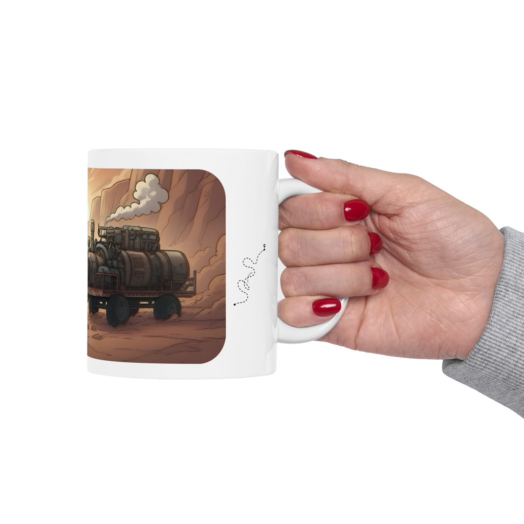 Adventure 4x4 Trucks #52, Chic Mechanic On The Haul White Ceramic Mug — Find Your Path To The Essentials Cup (11oz & 15oz)