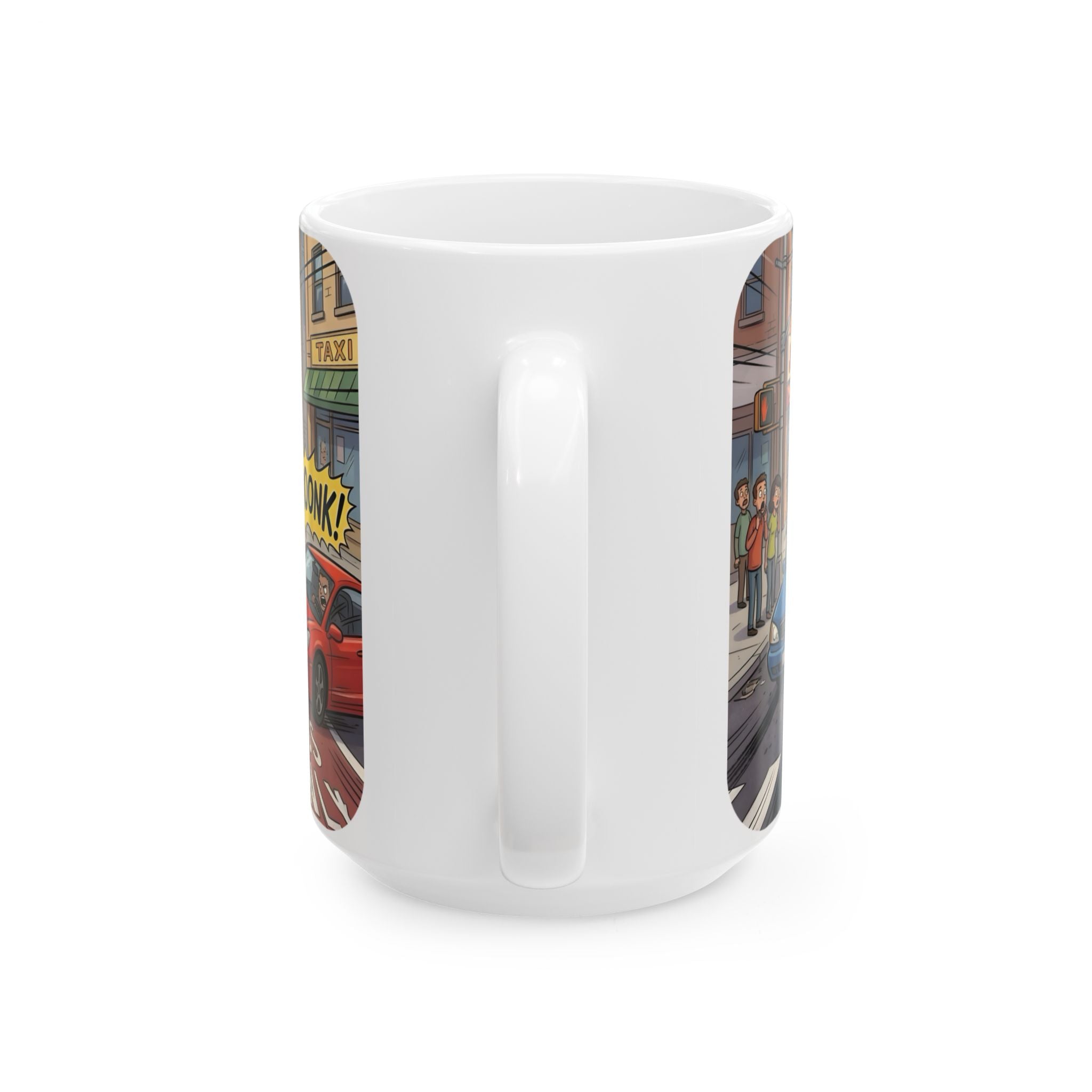 Gator, Crane, and Pidgeon Crossing White Ceramic Mug — Alligator & Bird Traffic Jam Cup (11 oz, 15 oz)