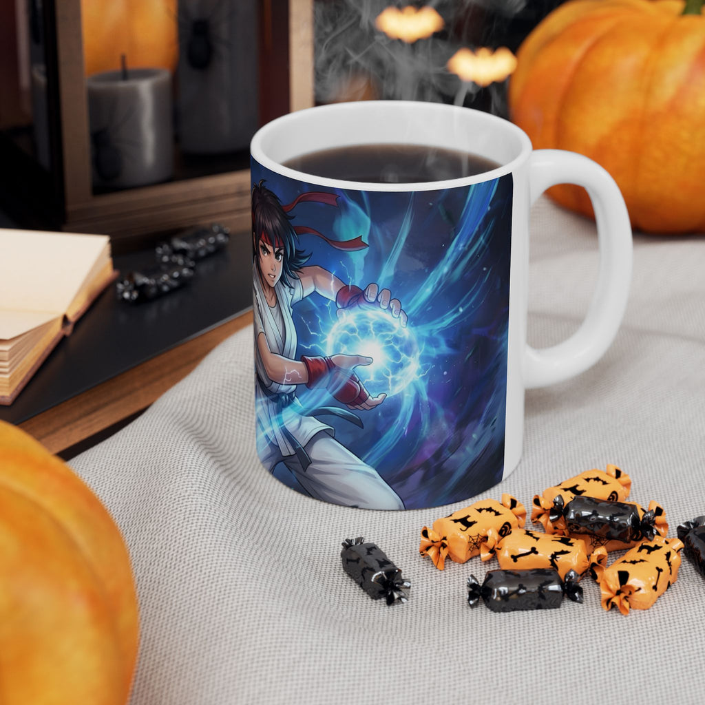 Anime Elemental Battle Duo #1 White Ceramic Mug — Fire And Lightning Gamers' Adventure(11oz, 15oz)