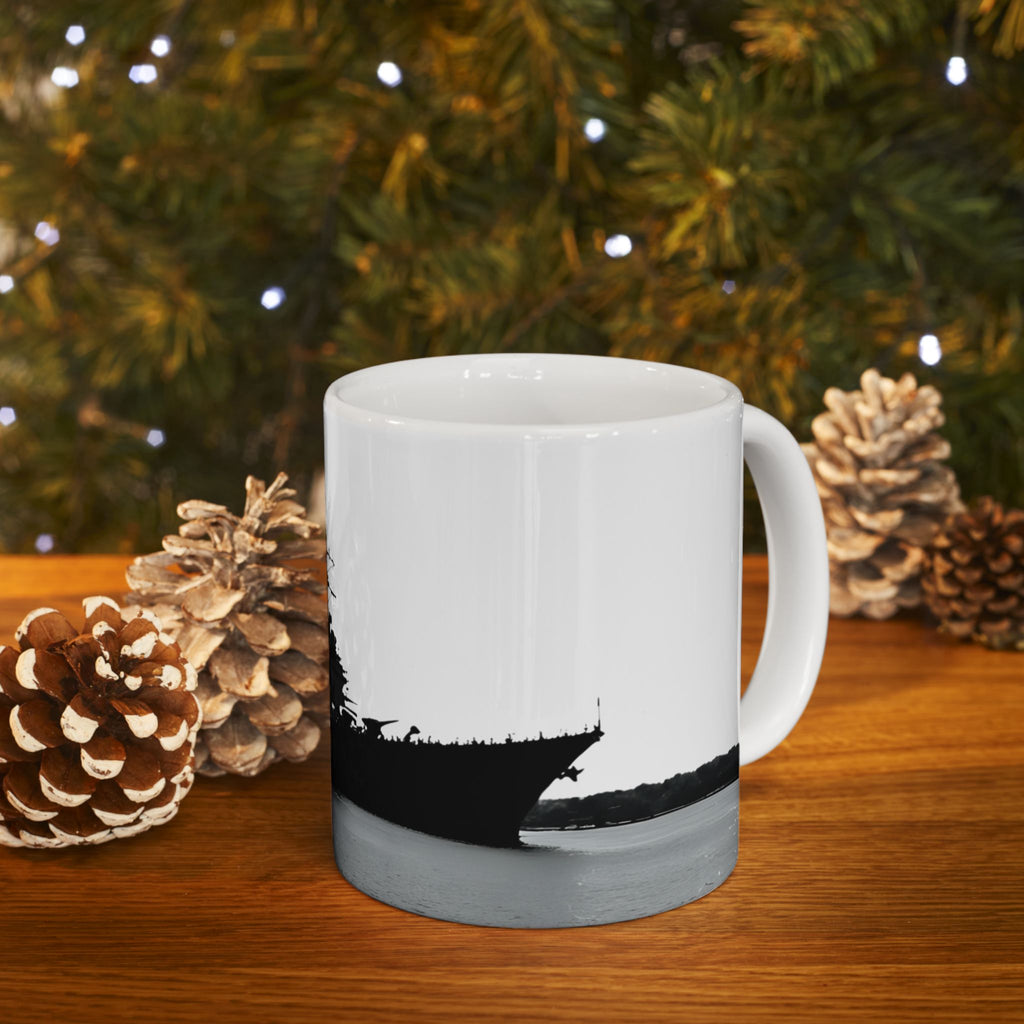 Resolute Silhouette Of A Mighty Warship Mug (11oz & 15oz), Navy Memorabilia White Ceramic Cup