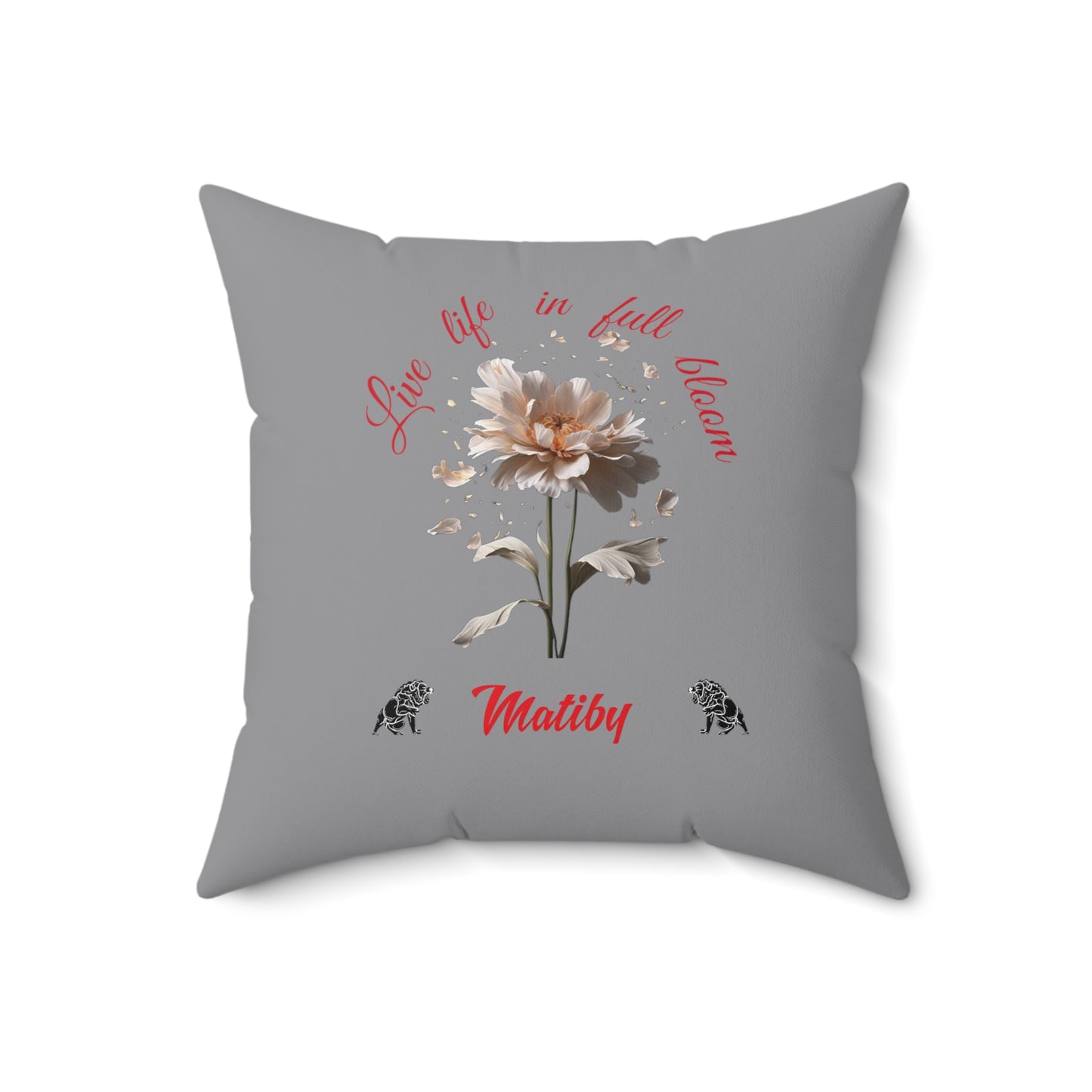 Grey Matiby Flower Spun Polyester Square Pillow