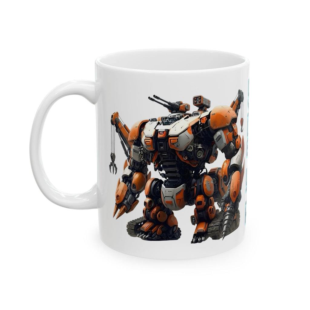'The Meks' Sci‑Fi Mech Robot #10 White Ceramic Mug (11oz & 15oz) – Mech Tea Cup (11oz/15oz)