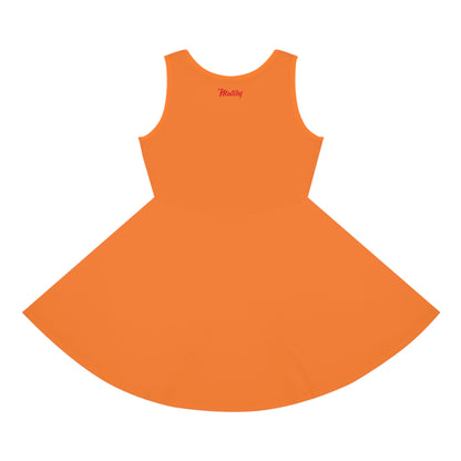 Girls' Orange Sleeveless Sundress (AOP)