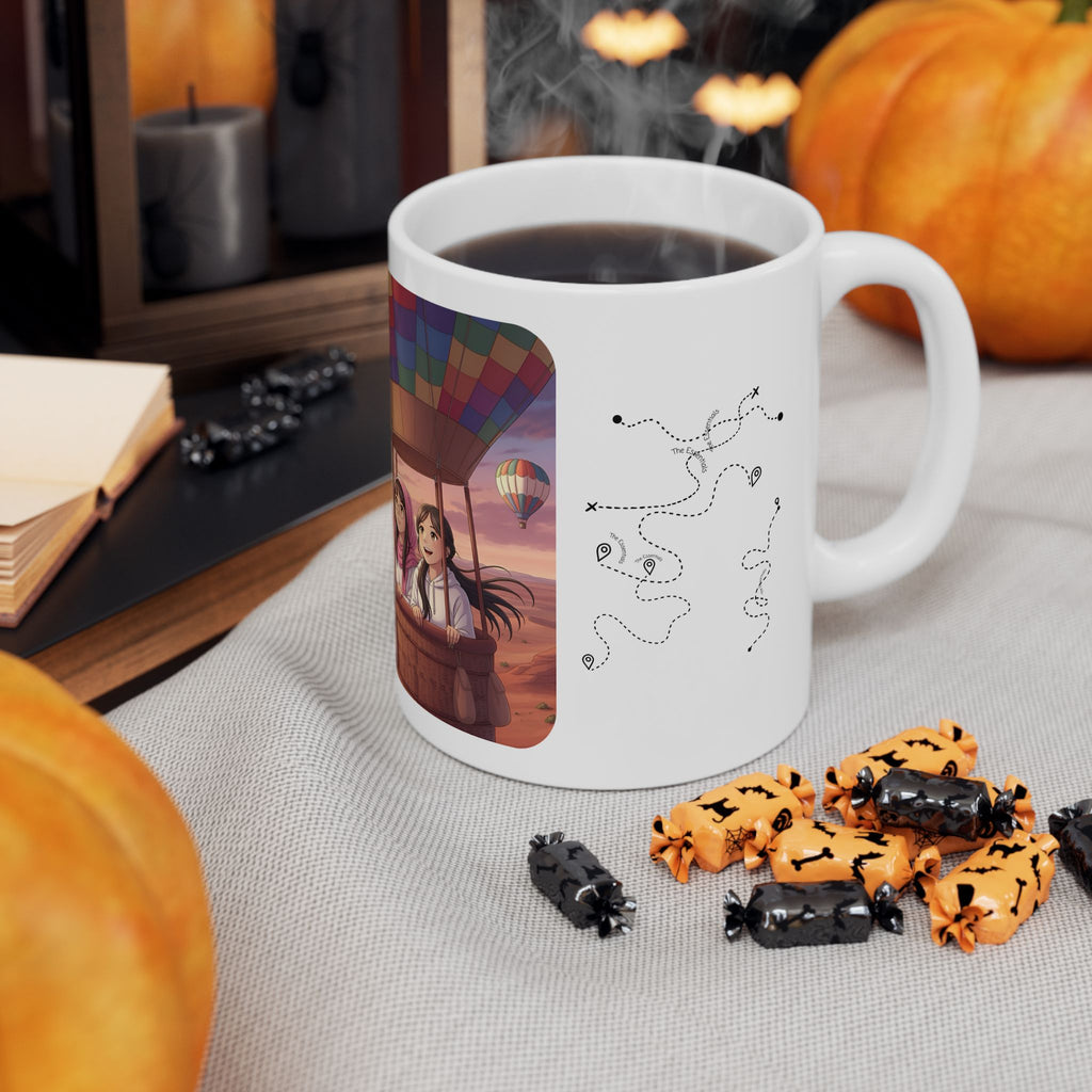 Best Friends Soaring in Hot Air Balloons White Ceramic Mug — True Wealth, Adventure, & Creativity Cup (11oz/15oz)