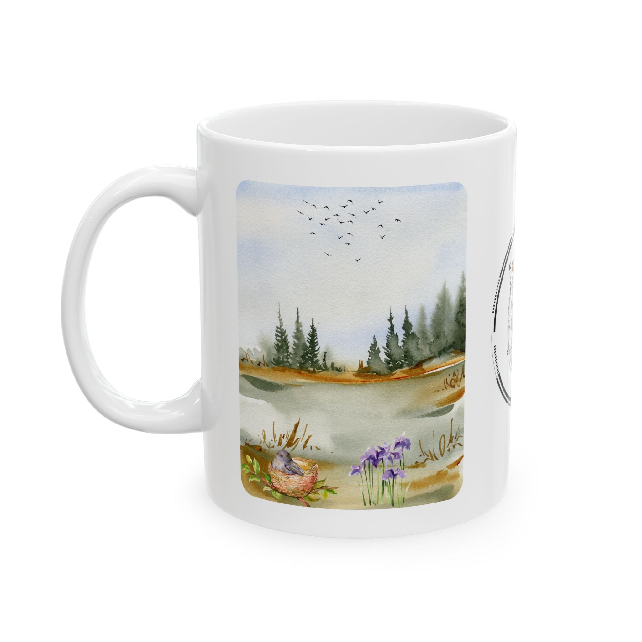 Peaceful Forest White Ceramic Mug — Aesthetic Nature Scenery Cup (11oz/15oz)