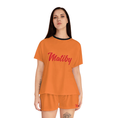 Matiby Women's Orange Short Pajama Set (AOP)