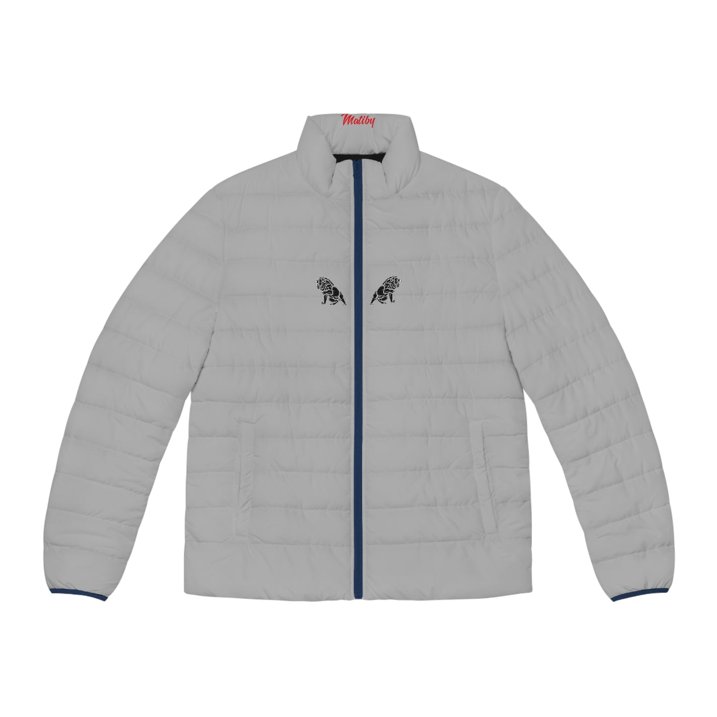 Men's Light Grey Puffer Jacket (AOP)