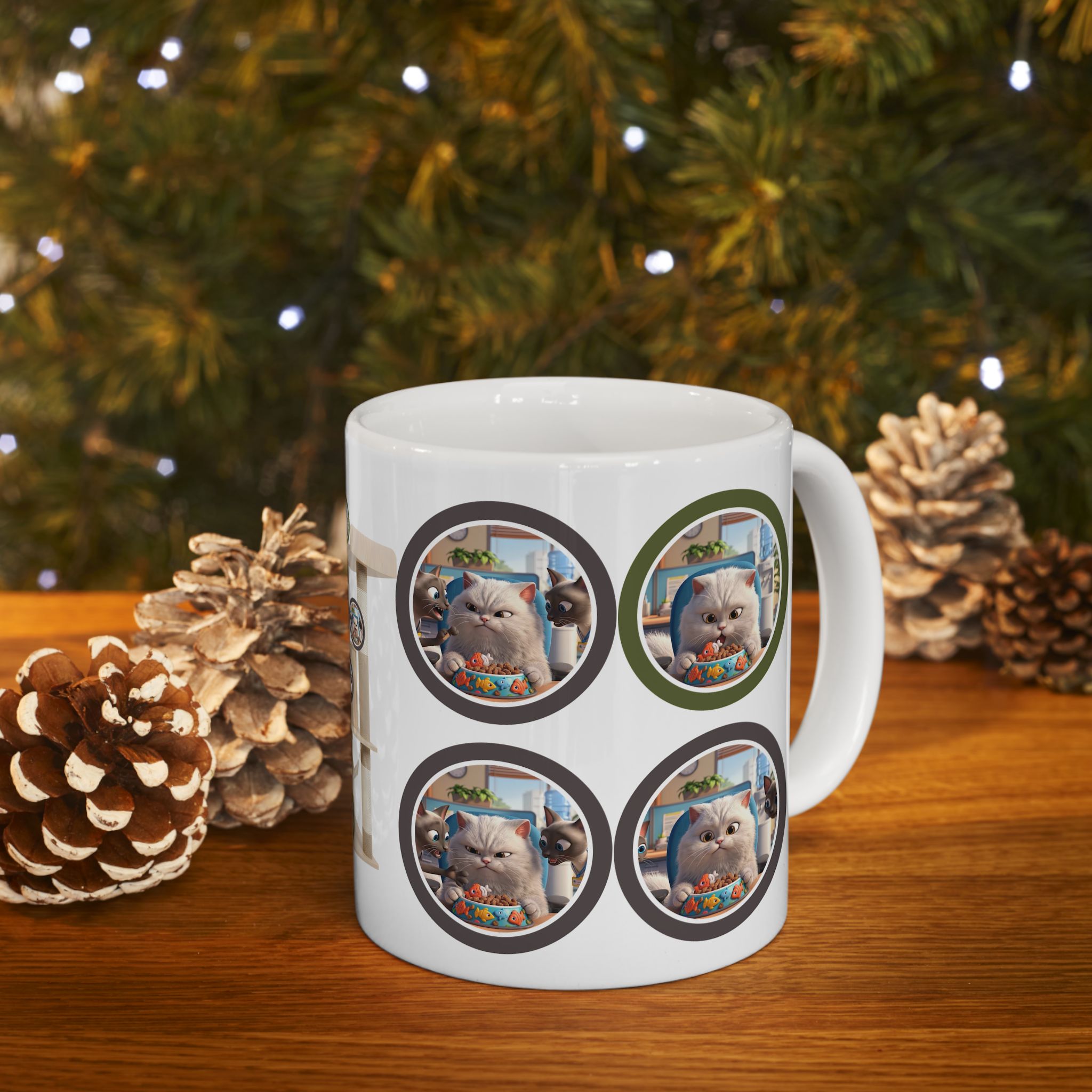 Realatable Cat Tower Collage White Ceramic Mug — Don't Bother Me Cute Personified Cup (11oz, 15oz)