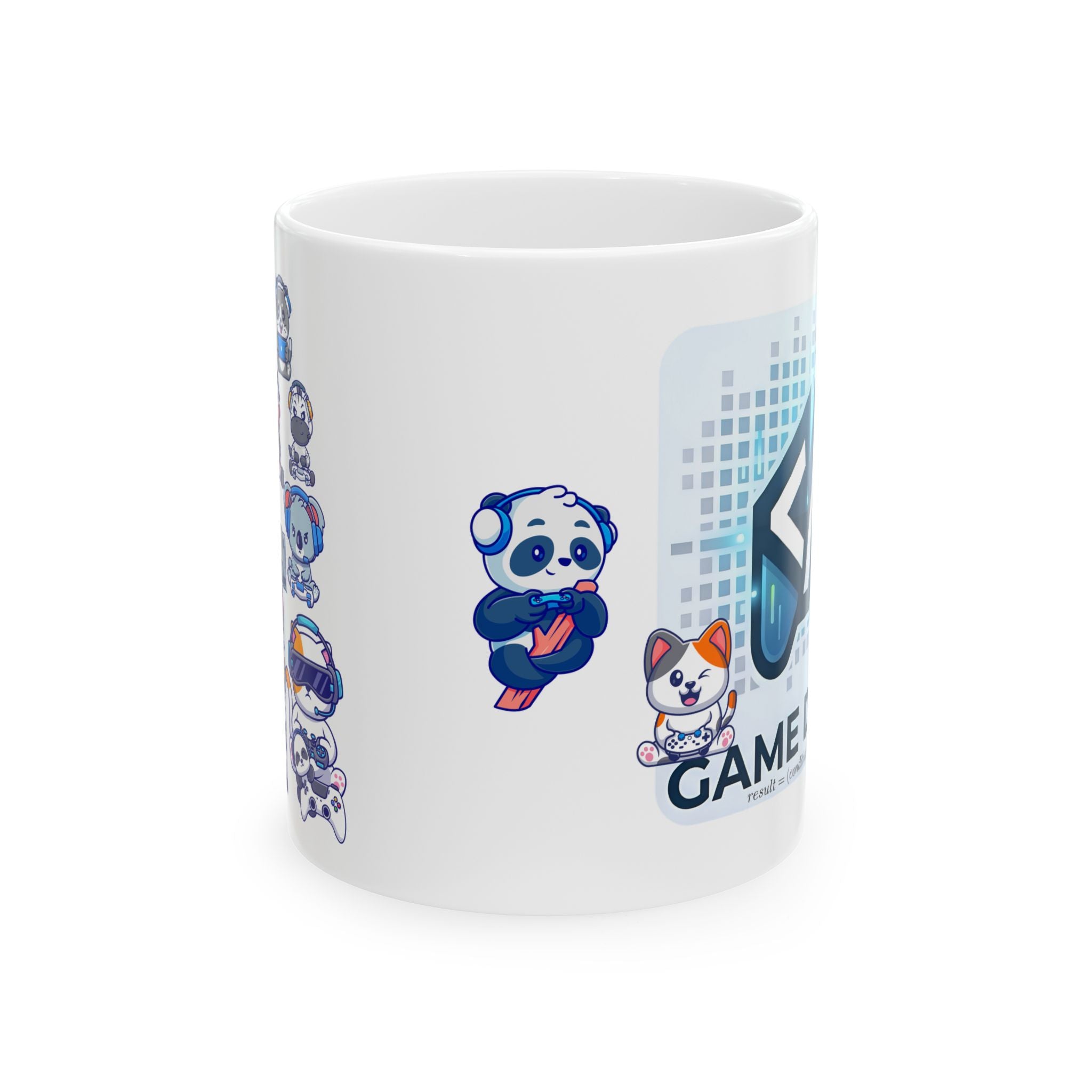 Game Dev Code White Ceramic Mug — Cute Gaming Panda & Adorables, 11oz/15oz