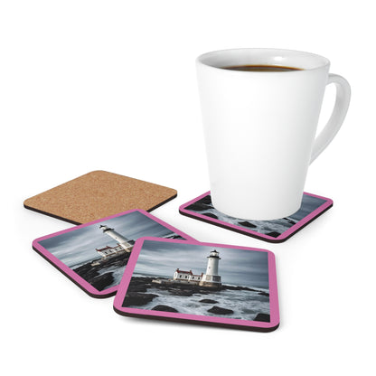 Matiby Lighthouse Link Pink Corkwood Coaster Set