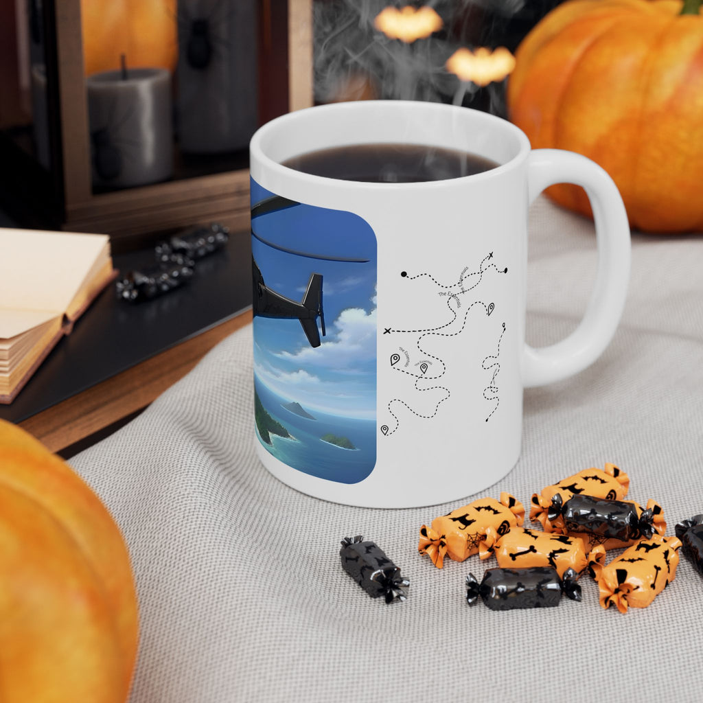Anime Helicopter Adventure #1 Beach & The Tropical Island White Ceramic Mug – Celebrating Companionship, Creativity & Life’s Little Wonders Cup (11oz/15oz)