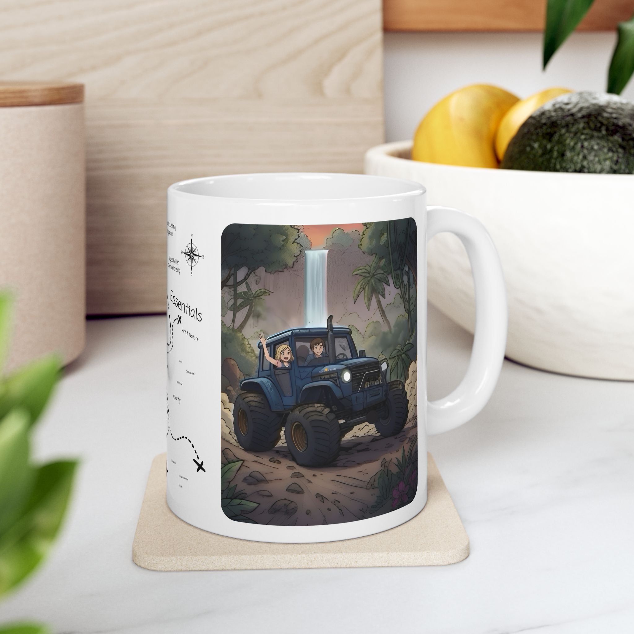 Adventure 4x4 Trucks #14, Farm Workers On The Go White Ceramic Mug — Find Your Path To The Essentials Cup (11oz & 15oz)