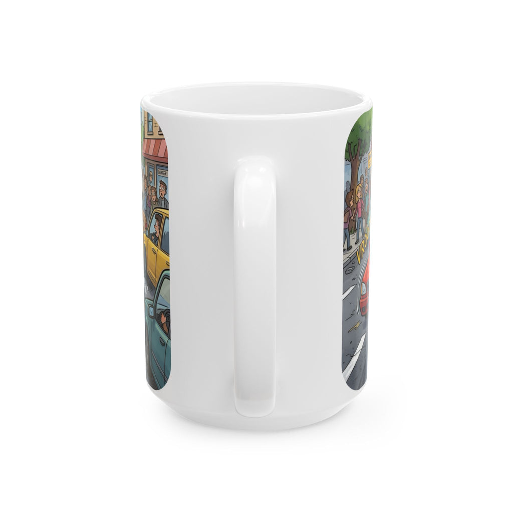 Cute Turtle Crossing White Ceramic Mug, Cruising Vibes Cup (11oz, 15oz)