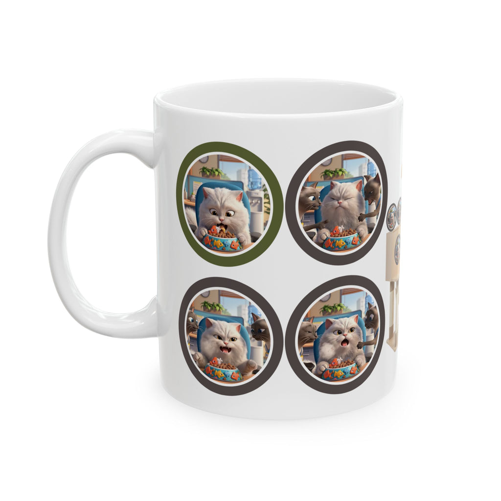 Realatable Cat Tower Collage White Ceramic Mug — Don't Bother Me Cute Personified Cup (11oz, 15oz)