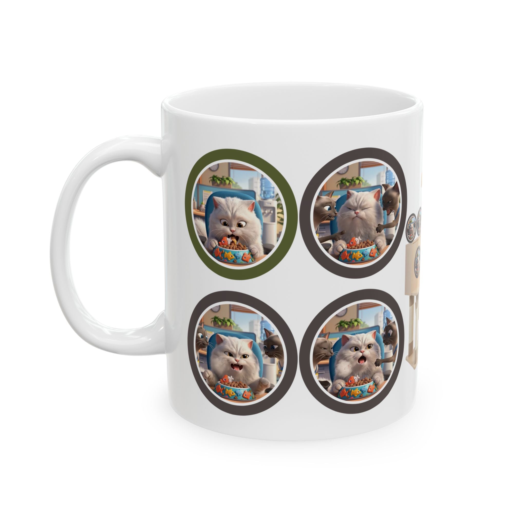 Realatable Cat Tower Collage White Ceramic Mug — Don't Bother Me Cute Personified Cup (11oz, 15oz)