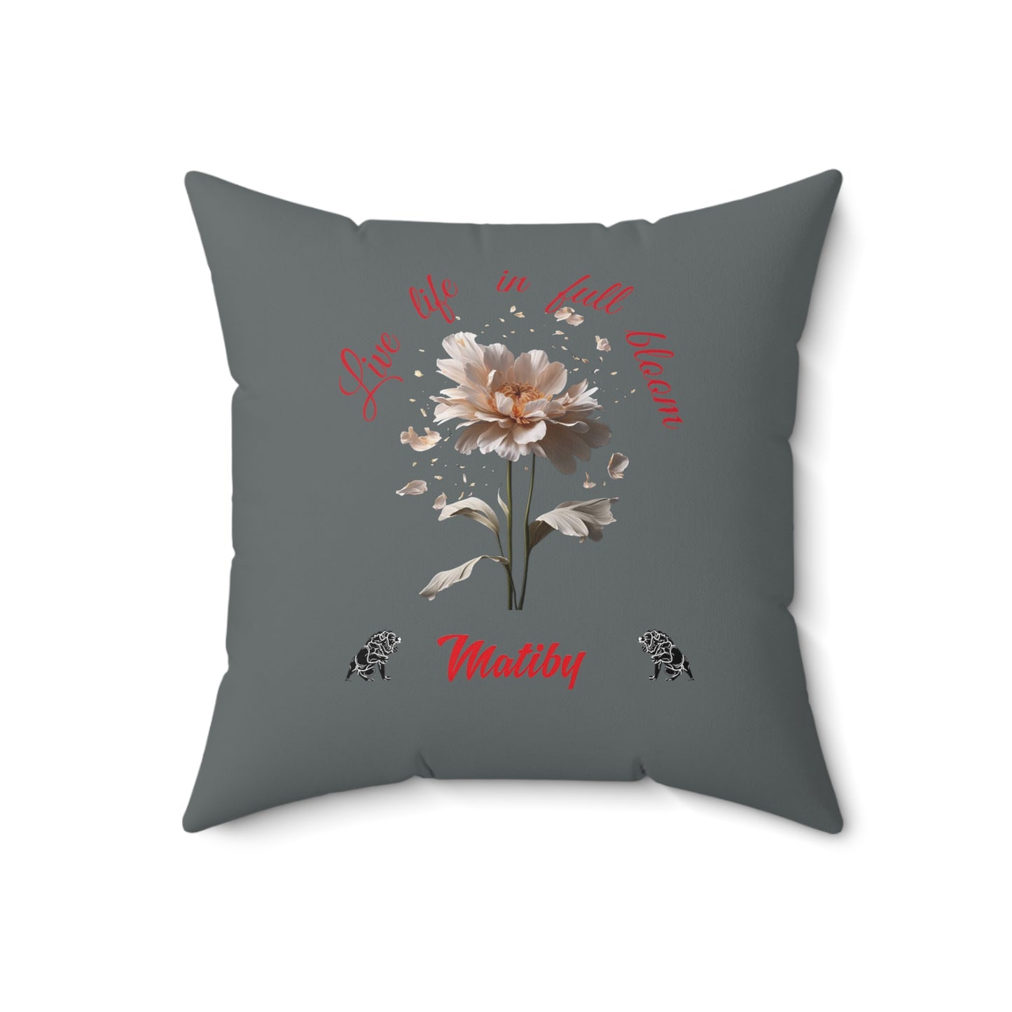 Dark Grey Flower Spun Polyester Square Pillow