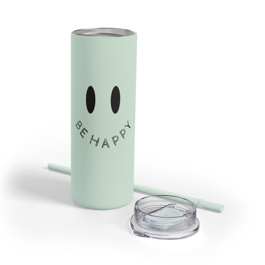 "Be Happy" Smiley Face Maars Maker Skinny Matte Tumbler, 20oz