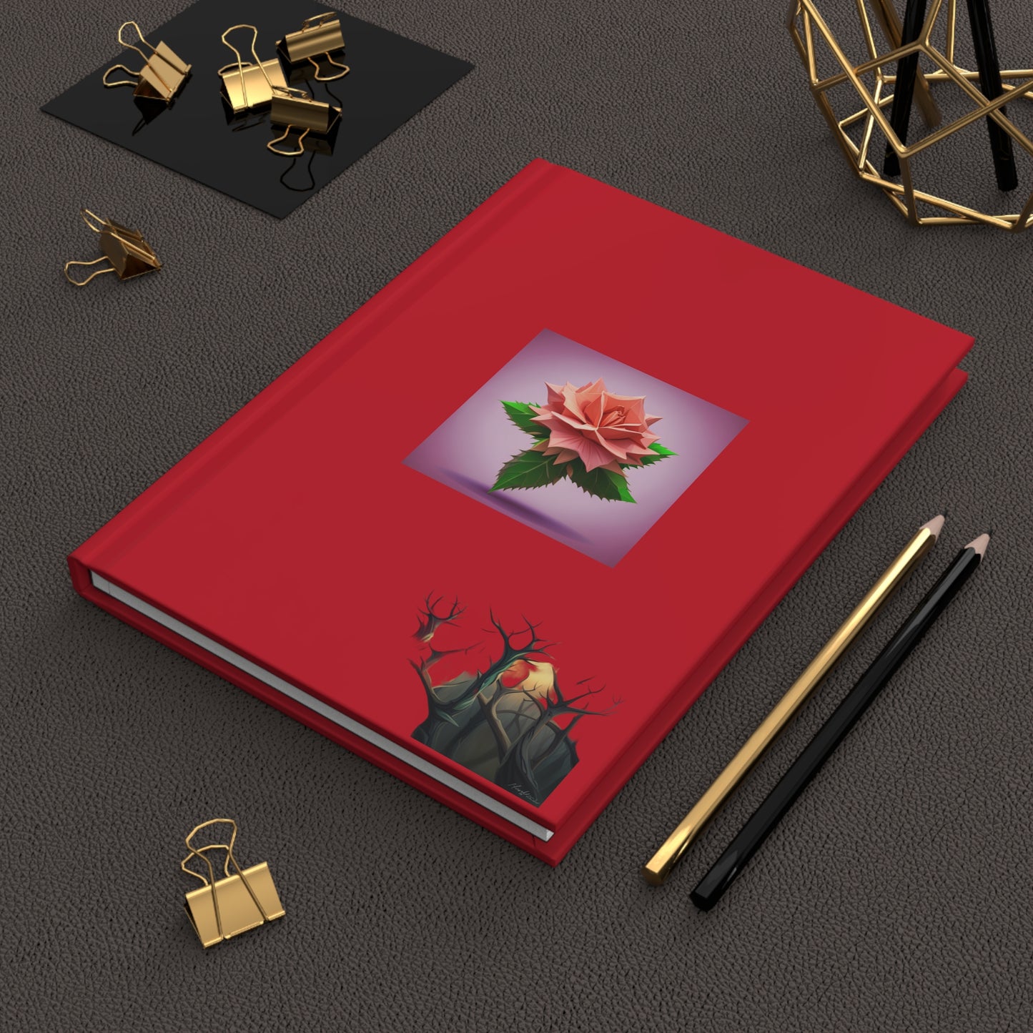 Thorn Rose Hardcover Journal Matte Dark Red