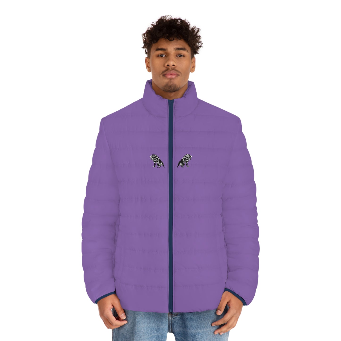 Men's Light Purple Puffer Jacket (AOP)