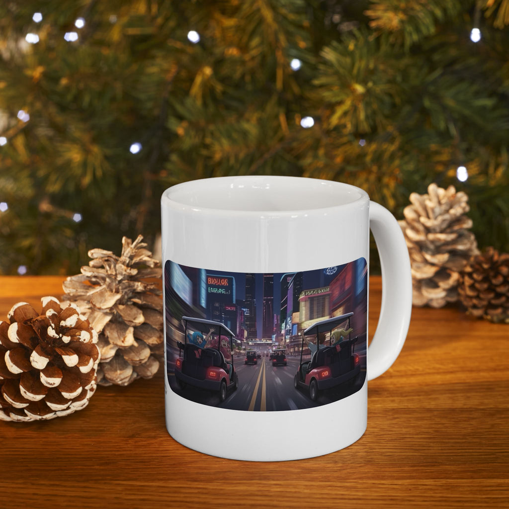 Anime Golf Cart Seasonal & City Adventures #8 White Ceramic Mug — Find Your Path To The Essentials Cup (11oz & 15oz)