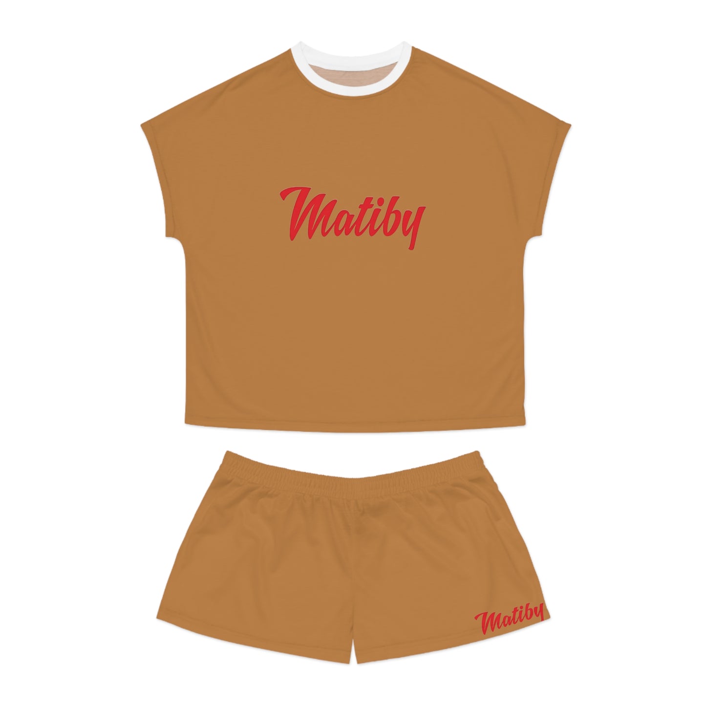 Matiby Women's Light Brown Short Pajama Set (AOP)