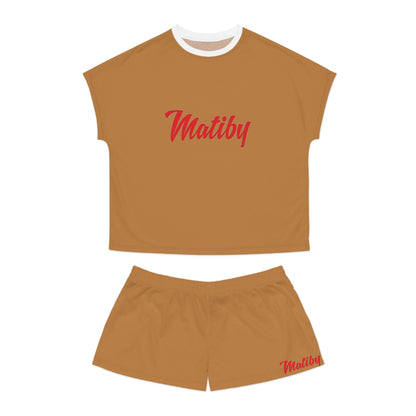 Matiby Women's Light Brown Short Pajama Set (AOP)