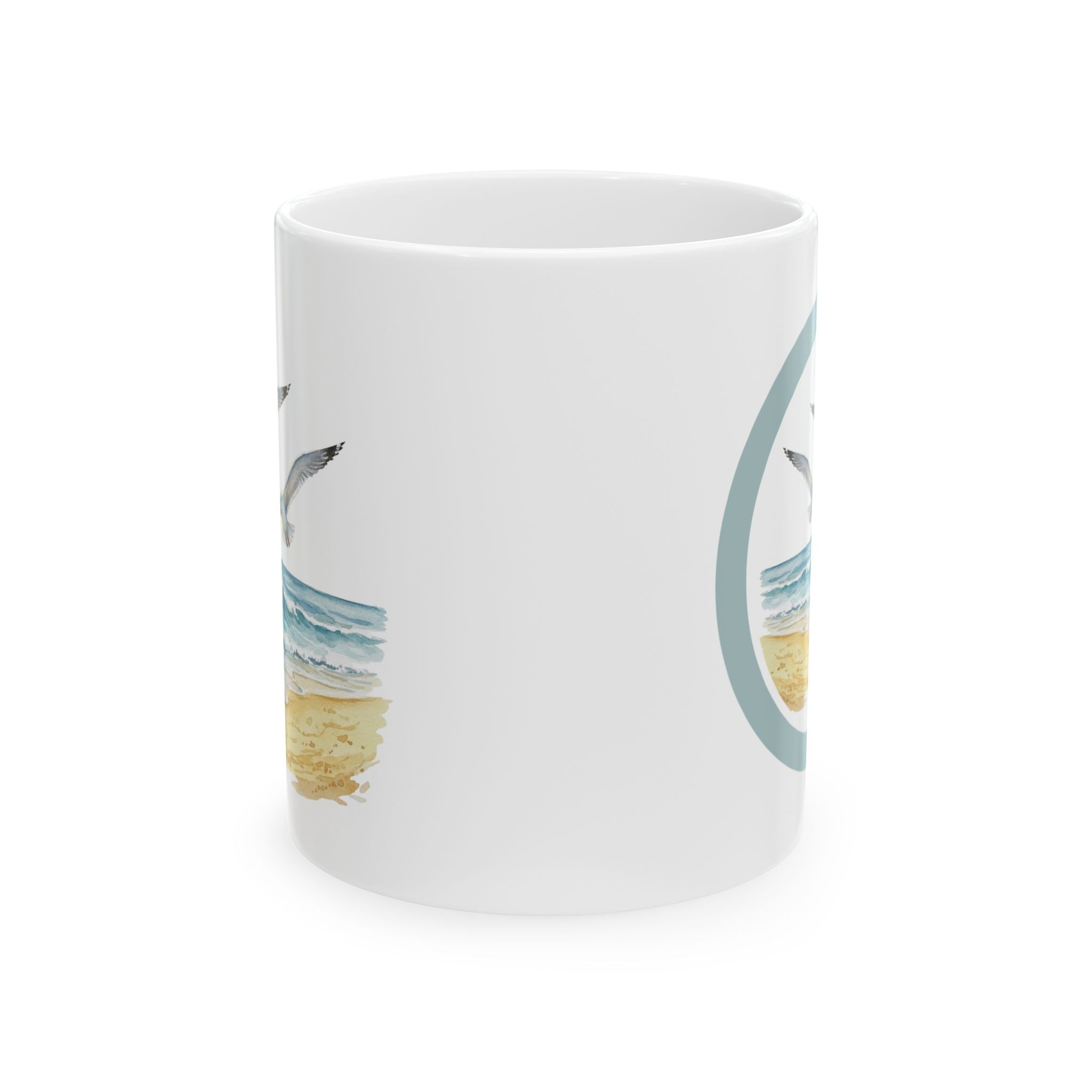 Ocean Seagulls White Ceramic Mug - Beach Watercolor Tea Cup (11oz, 15oz)