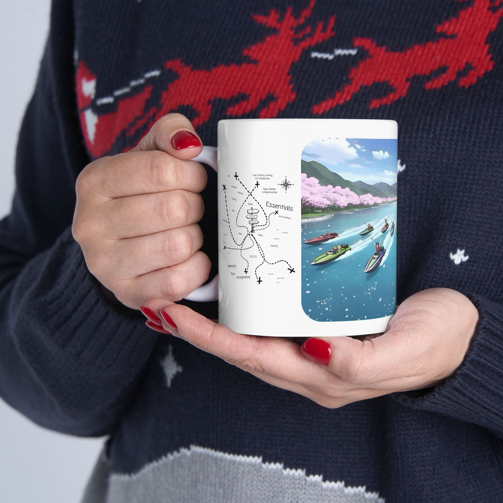 Adrenaline Boat Race #1 for Friends & Couples White Ceramic Mug — Anime Speedboat Treasure Map Cup (11oz/15oz)