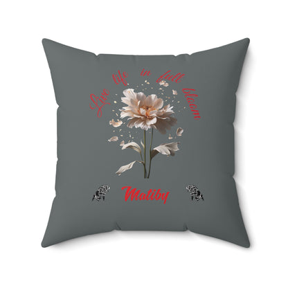 Dark Grey Flower Spun Polyester Square Pillow