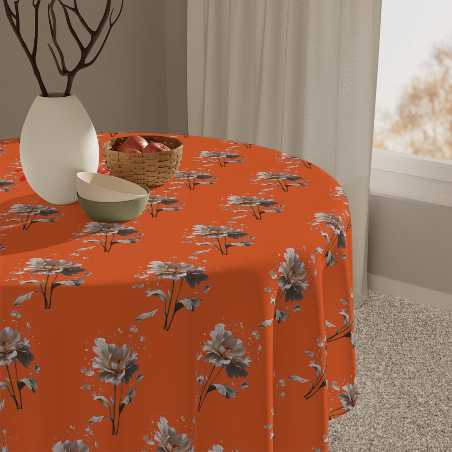 Matiby Dark Orange Flower Tablecloth