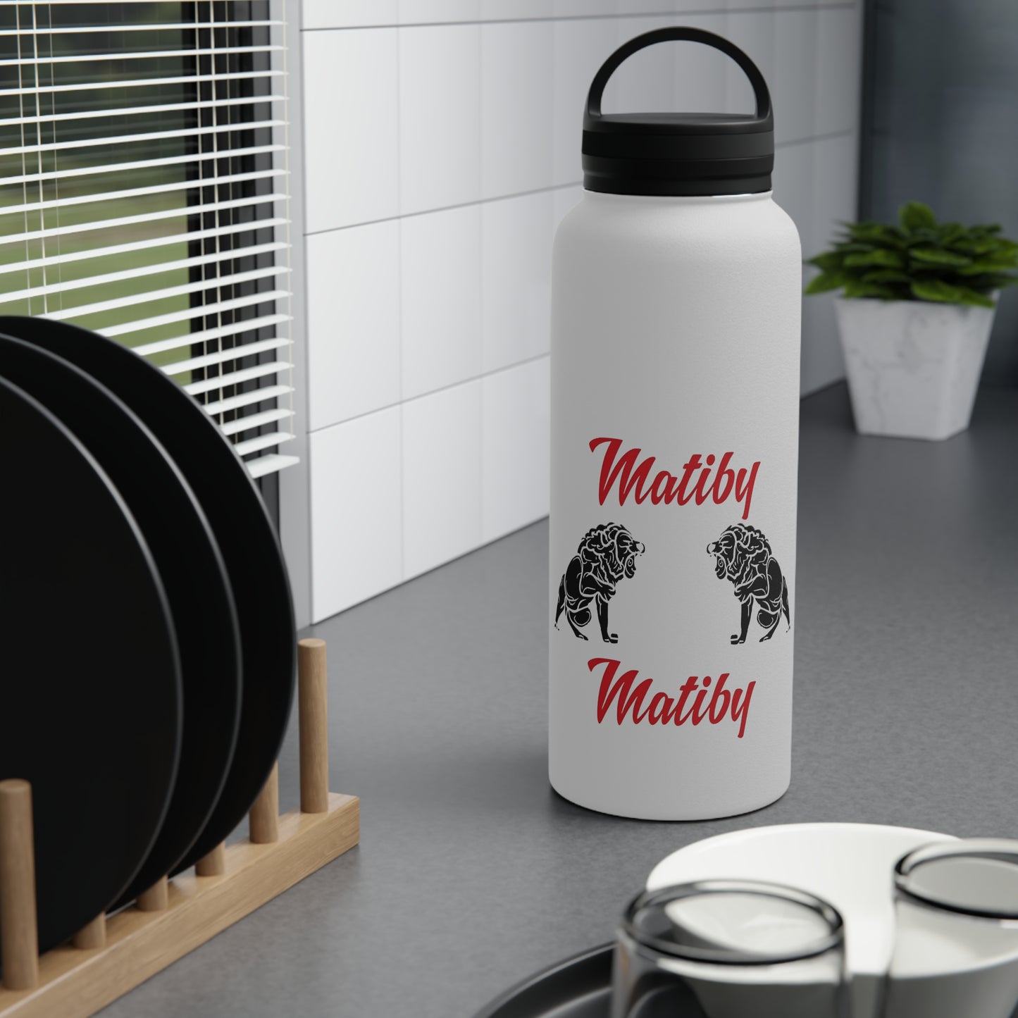 Matiby Stainless Steel Water Bottle, Handle Lid