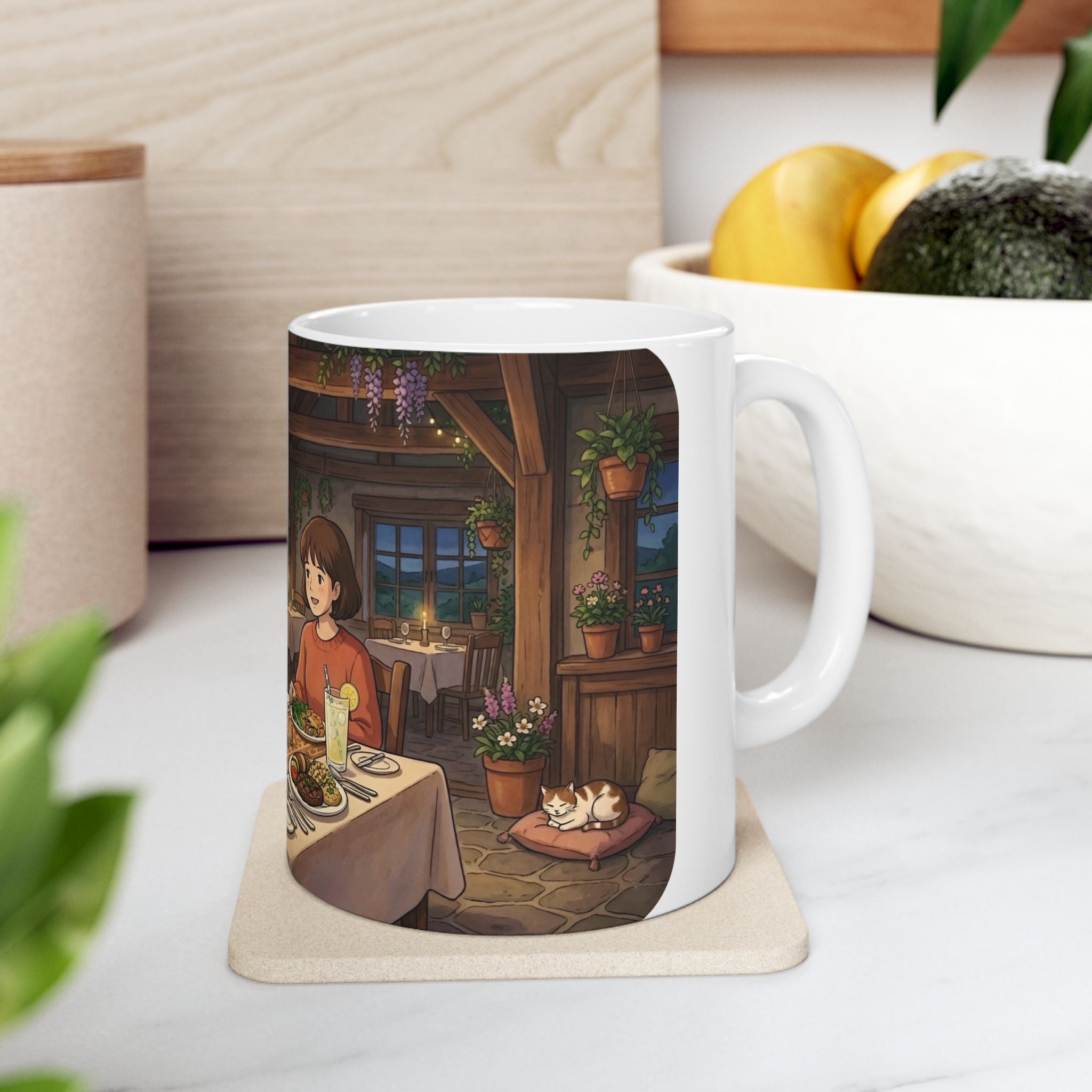 Cozy Candlelit Dinner White Ceramic Mug — Romantic Couple Cottage Cup (11oz & 15oz)