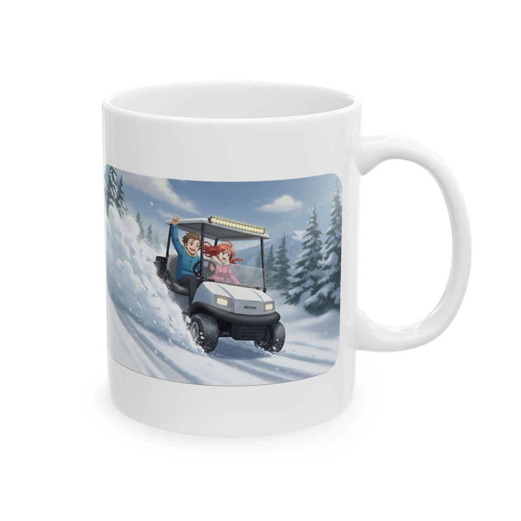 Anime Golf Cart Winter Racing Adventures #2 White Ceramic Mug — Find Your Path To The Essentials Cup (11oz & 15oz)