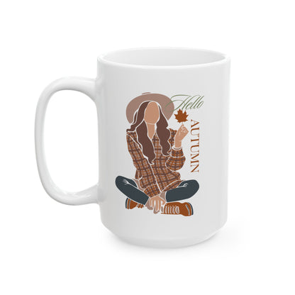 Journeys Hello Autumn Seasons of Change Ceramic Mugs, Gifts for Fall Lovers, Mugs for Autumn Lovers, Lovers of All Seasons, Cute Seasonal Mugs, Mug for All Occasions, Thanksgiving Mug