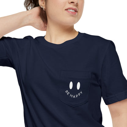 "Be Happy" Smiley Face Unisex Pocket T-shirt